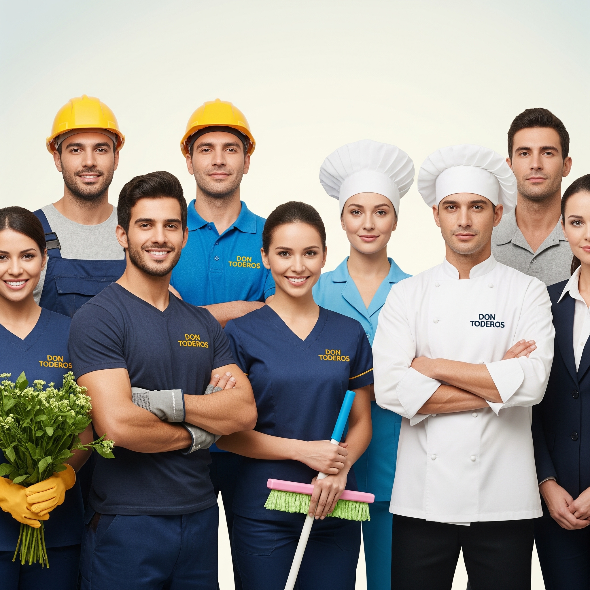 Diversos profesionales de Don Toderos: jardineros, constructores, personal de limpieza, chefs